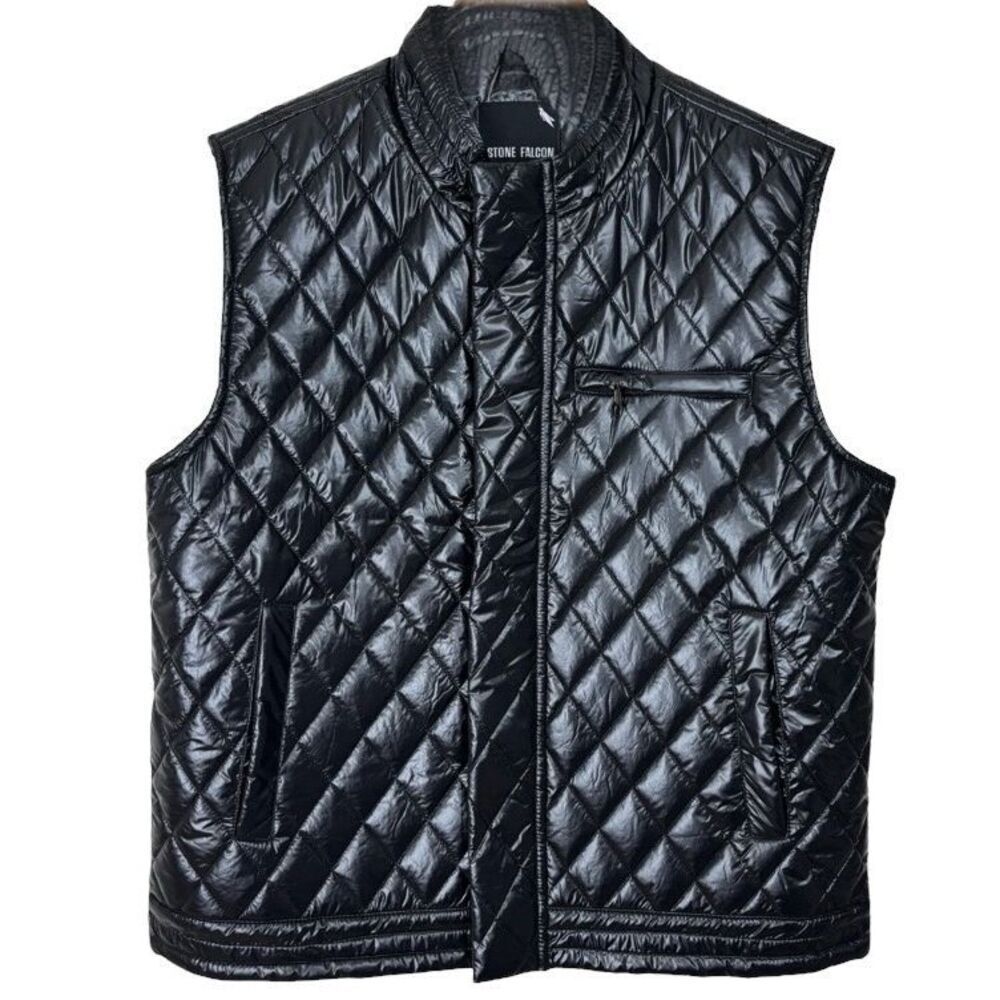 Stone Falcon Wms Sz Med Black Full Zip Light Quilted Puffer Vest